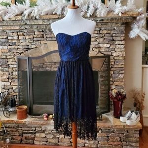 BCX Navyblue Strapless Sheer Dress